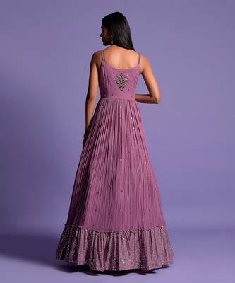 Mouve Mirror Embellished Anarkali Gown With Dupatta 7