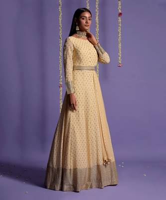Ivory Full Length Sequin Embroidered Anarkali Set 2