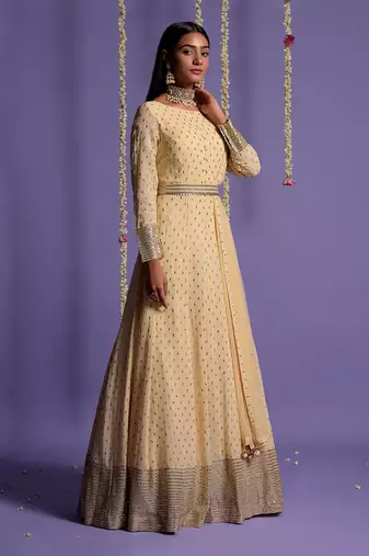 Ivory Full Length Sequin Embroidered Anarkali Set
