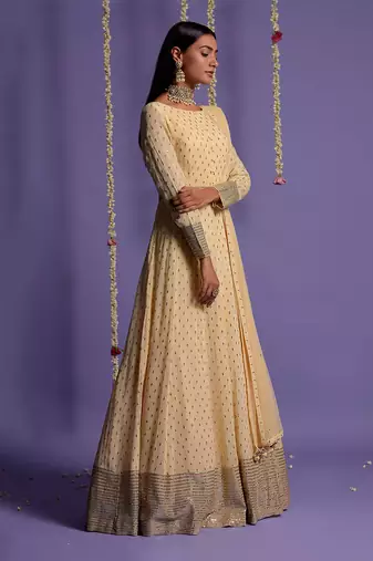 Ivory Full Length Sequin Embroidered Anarkali Set