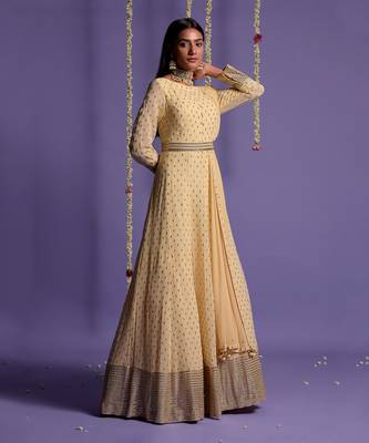 Ivory Full Length Sequin Embroidered Anarkali Set 4