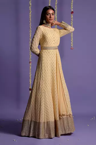 Ivory Full Length Sequin Embroidered Anarkali Set