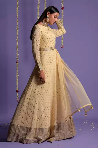 Ivory Full Length Sequin Embroidered Anarkali Set