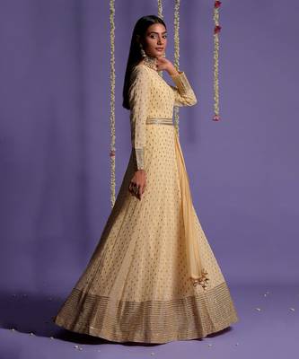Ivory Full Length Sequin Embroidered Anarkali Set 6