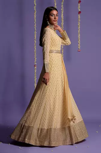 Ivory Full Length Sequin Embroidered Anarkali Set