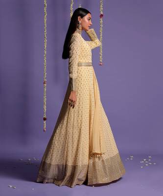 Ivory Full Length Sequin Embroidered Anarkali Set 7