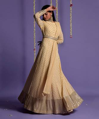 Ivory Full Length Sequin Embroidered Anarkali Set 1