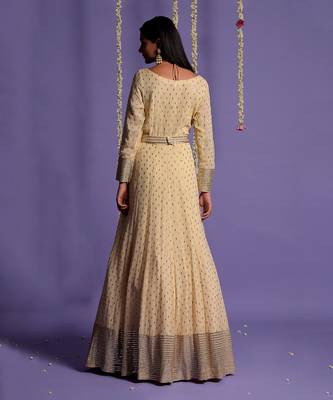 Ivory Full Length Sequin Embroidered Anarkali Set 9