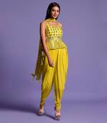 Yellow Georgette Embroidered Top With Dhoti
