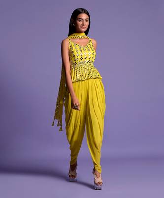 Yellow Georgette Embroidered Top With Dhoti 2