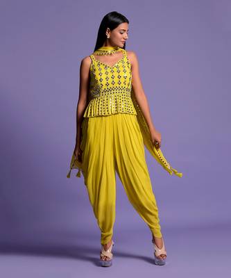 Yellow Georgette Embroidered Top With Dhoti 3