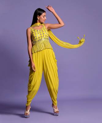 Yellow Georgette Embroidered Top With Dhoti 4