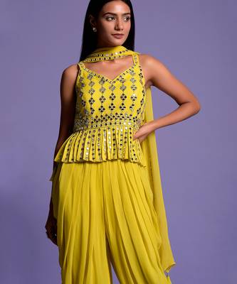 Yellow Georgette Embroidered Top With Dhoti 6