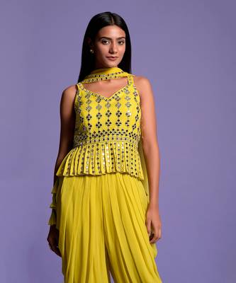 Yellow Georgette Embroidered Top With Dhoti 7