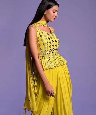 Yellow Georgette Embroidered Top With Dhoti 8