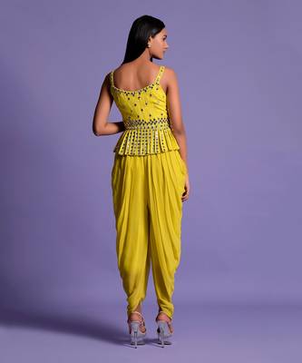 Yellow Georgette Embroidered Top With Dhoti 9