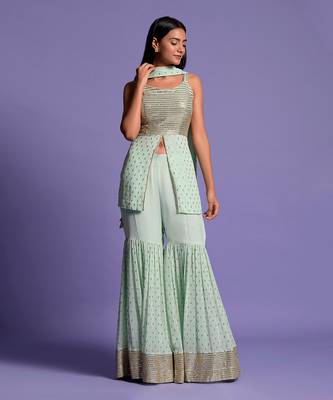 Pista Green Sequins Embroidered Garara Set 1