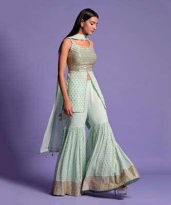 Pista Green Sequins Embroidered Garara Set 2