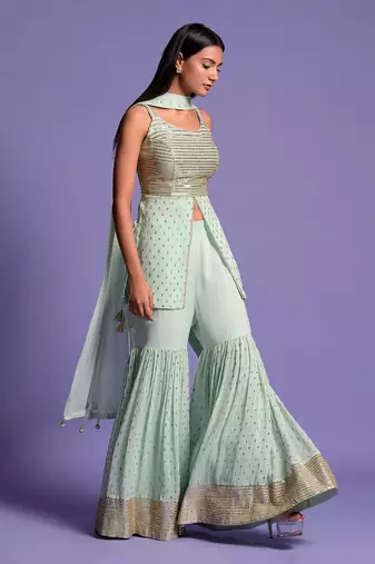 Pista Green Sequins Embroidered Garara Set