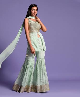 Pista Green Sequins Embroidered Garara Set 3