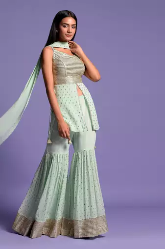Pista Green Sequins Embroidered Garara Set