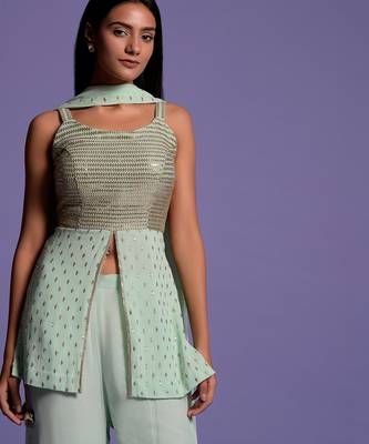Pista Green Sequins Embroidered Garara Set 4