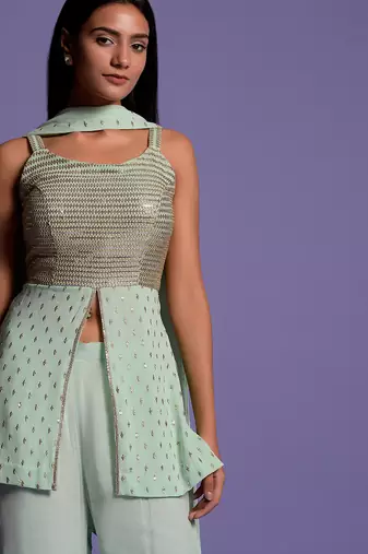 Pista Green Sequins Embroidered Garara Set