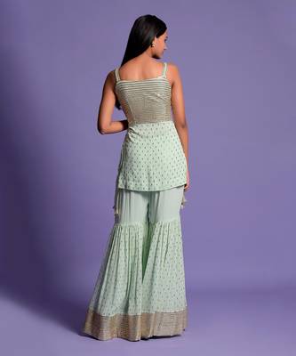 Pista Green Sequins Embroidered Garara Set 5