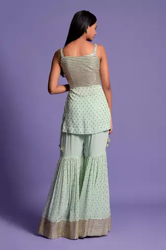 Pista Green Sequins Embroidered Garara Set