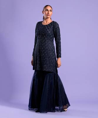 Navy Blue Gharara Set Cutdana And Sequence Work 2