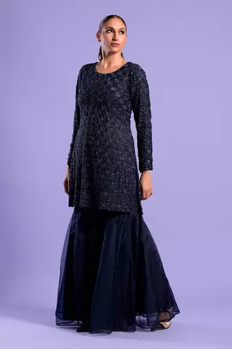 Navy Blue Gharara Set Cutdana And Sequence Work