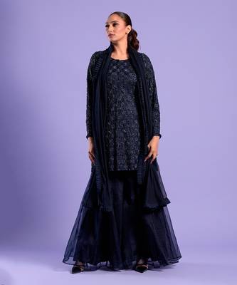 Navy Blue Gharara Set Cutdana And Sequence Work 1