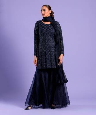Navy Blue Gharara Set Cutdana And Sequence Work 3