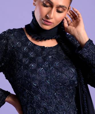 Navy Blue Gharara Set Cutdana And Sequence Work 4