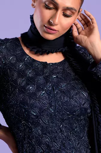 Navy Blue Gharara Set Cutdana And Sequence Work