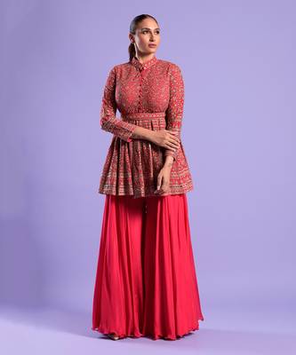 Red Gharara Set Sequence, Mirror And Resham Work 2