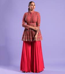 Red Gharara Set Sequence, Mirror And Resham Work
