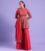 Red Gharara Set Sequence, Mirror And Resham Work