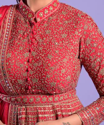 Red Gharara Set Sequence, Mirror And Resham Work 4