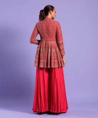 Red Gharara Set Sequence, Mirror And Resham Work 5