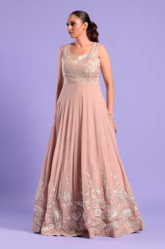 Nude Pink Anarkali Set With Resham Work