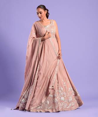 Nude Pink Anarkali Set With Resham Work 1