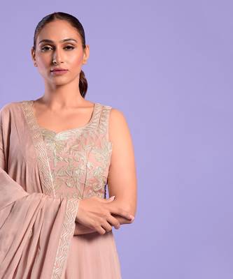 Nude Pink Anarkali Set With Resham Work 3