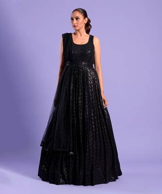 Navy Blue Anarkali Set With Sequence Work 1