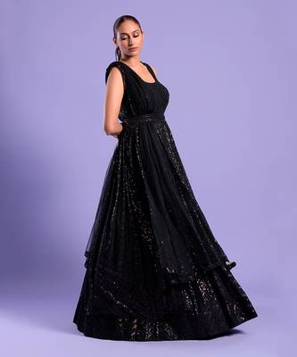 Navy Blue Anarkali Set With Sequence Work 2