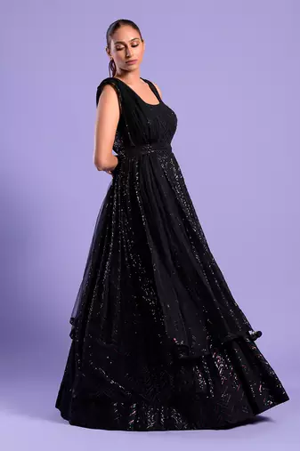Navy Blue Anarkali Set With Sequence Work