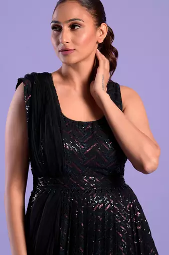 Navy Blue Anarkali Set With Sequence Work