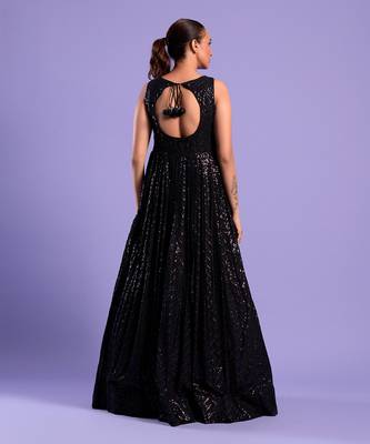 Navy Blue Anarkali Set With Sequence Work 4