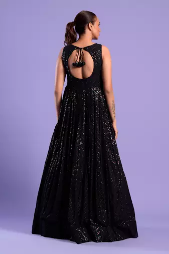 Navy Blue Anarkali Set With Sequence Work