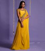 Yellow One Side Embroidered Draped Saree